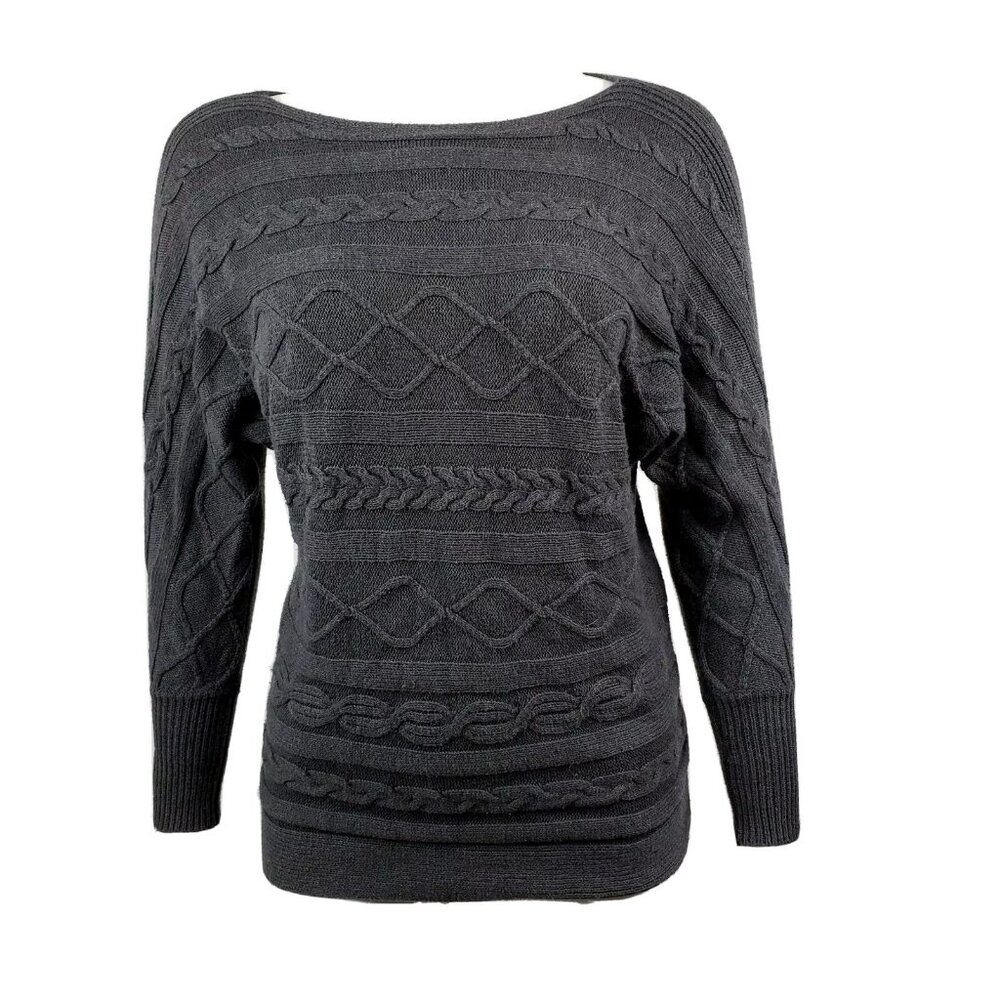 Liz Claiborne Petites  PS Petite Small Solid All Gray Knit Long Sleeve Sweater